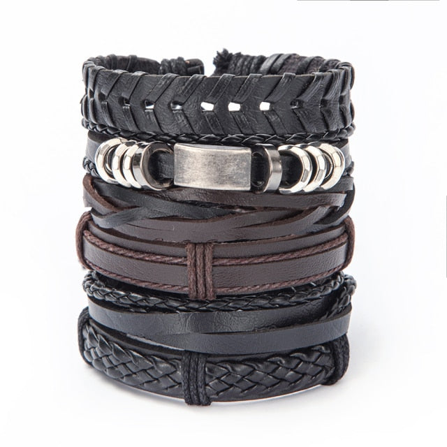 Combination Bracelet For Men İn Black Leather And Steel With A Tarnished  Metal Effect Bracelet Tesbihane